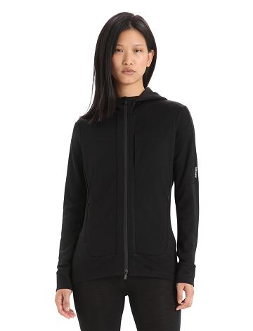 Icebreaker Merino Quantum III Long Sleeve Zip Női Kapucnis Pulóver Fekete | HU 1678WNBY